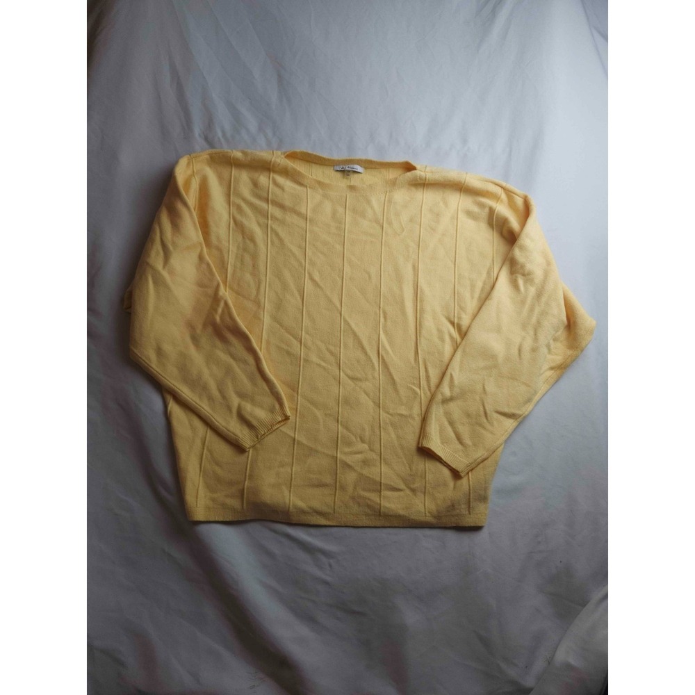 Vila Milano Sweater Womens M Yellow Knit Preppy Minimalist Quiet Luxury Pullover